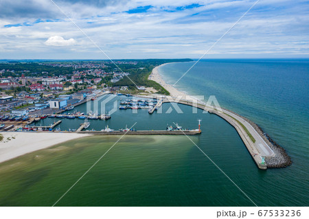 Aerial view of Wladyslawowo marina, port and beach. Pomerania, Poland. Aerial view of Wladyslawowo marina, port and beach. Pomerania, Poland. 67533236