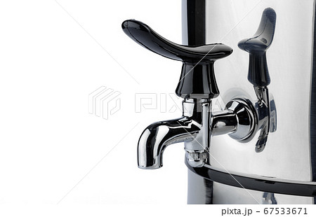 Metal crane of water boiler for catering on white background 67533671