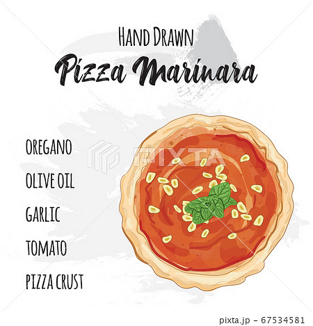 Hand drawn colorful pizza Marinara with ingredients 67534581