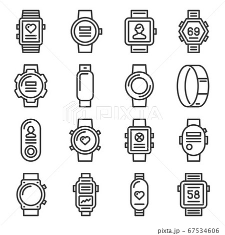 Smart Watch and Fitness Bracelet Icons Set on White Background. Line Style Vector 67534606