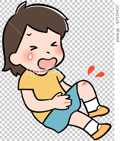足を怪我して泣いている女の子のイラスト素材