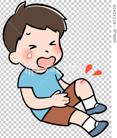 足を怪我して泣いている男の子のイラスト素材