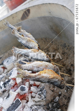 釣り堀で釣った鱒の塩焼き 釣り堀で釣った鱒の塩焼き 67535872