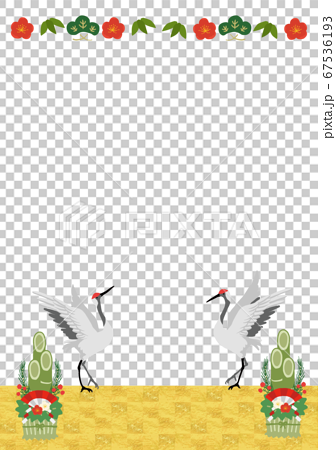 鶴と門松の正月イラストフレーム サイズ縦位置ポスター対応のイラスト素材