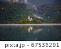 Picturesque view to the Bled lake with Pilgrimage Church of the Assumption of Maria at Bled island, Bled, Slovenia 67536291