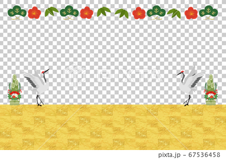 鶴と門松の正月イラストフレーム サイズ横 位置ポスター バナー対応vのイラスト素材