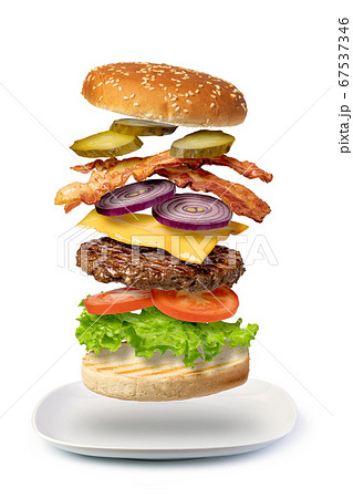 Flying burger on a white background 67537346