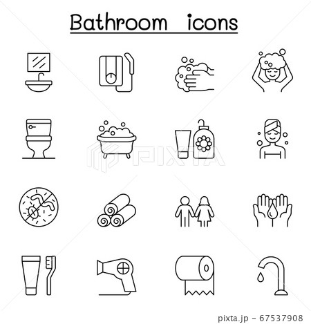 bathroom icon set in thin line style 67537908