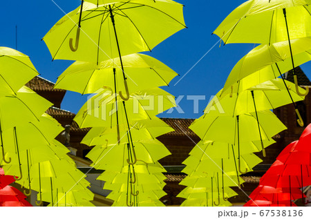 Colourful umbrellas urban street decoration. Colourful umbrellas urban street decoration. 67538136