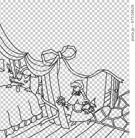 小紅帽來參觀奶奶單色線條畫 小紅帽來參觀奶奶單色線條畫 67538626