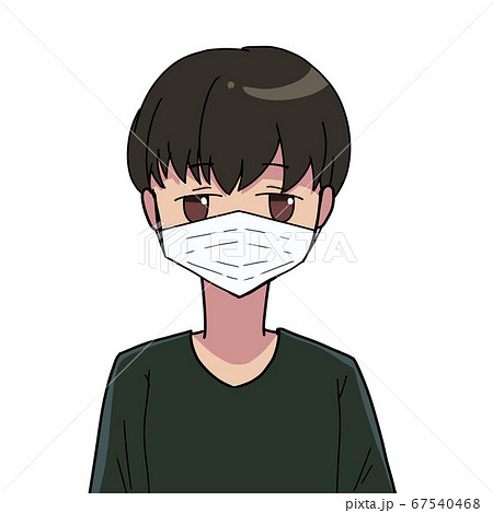 ウイルス対策に白マスクをしている黒髪茶色目の若い男性のイラスト素材