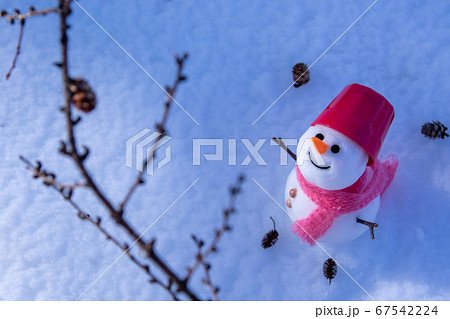 上を見上げる雪だるま 上を見上げる雪だるま 67542224