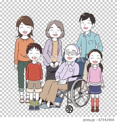 笑顔の高齢男性と家族みんな 67542908