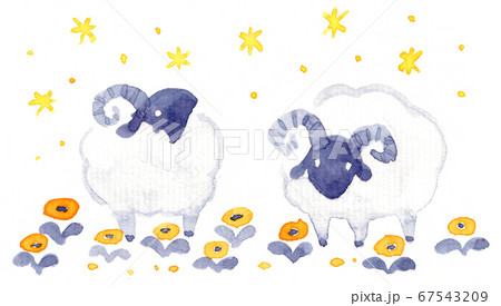 水彩 星が丘の羊 のイラスト素材