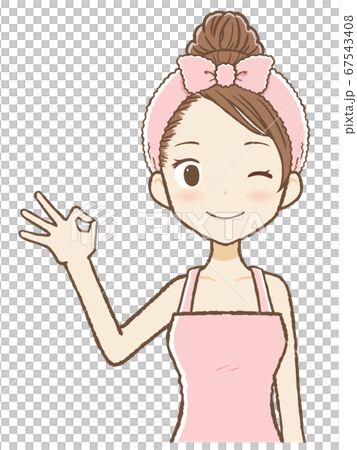 OKサインをだすルームウエア女子3 ウィンク 上半身 OKサインをだすルームウエア女子3 ウィンク 上半身 67543408