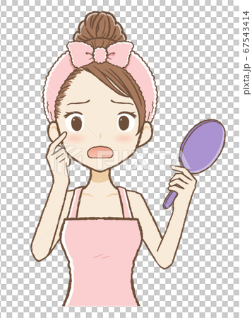 室內裝扮的女孩，手持鏡子2上半身，神魂顛倒 67543414