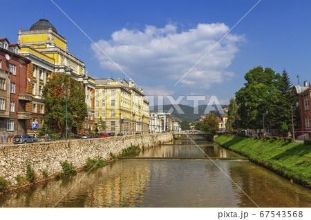 Miljacka river in Sarajevo, Bosnia and Herzegovina 67543568