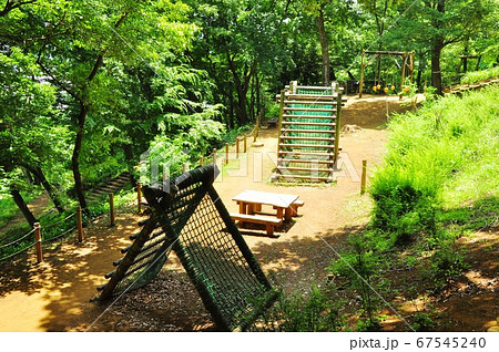 神奈川県立七沢森林公園 わんぱくの森 アスレチック広場の遊具の写真素材 67545240 Pixta