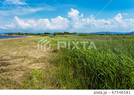 爽やかな中海　飯梨川河口の風景　清潔感のある癒やし写真 67546581