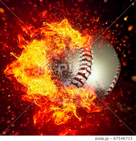 炎に包まれた野球のボールの3dイラストのイラスト素材