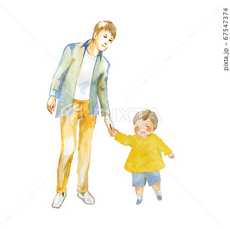 父親と手をつなぐ子供のイラスト素材