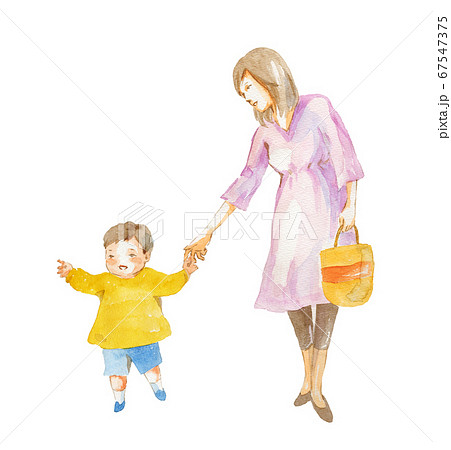 お母さんと手をつなぐ子供のイラスト素材