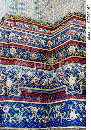 Thai Ornamental Pattern in Traditional Style is Decorated with Colorful Ceramic at Stupa of Wat   Pho Monastery at Bangkok of Thailand. 67547460