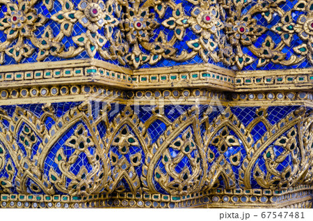 Thai Ornamental Pattern in Traditional Style is Decorated with Colorful Pattern at Stupa of Wat Pho Monastery at Bangkok of Thailand. 67547481