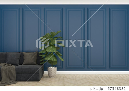 blue wall with wood floor and concrete fiddle,3d 67548382