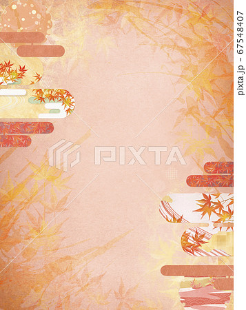 和紙の風合いを感じる背景イラスト-秋、紅葉の季節感【4:3】 67548407