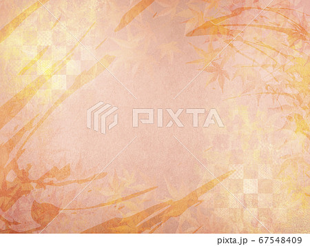 和紙の風合いを感じる背景イラスト-秋、紅葉の季節感【4:3】 67548409