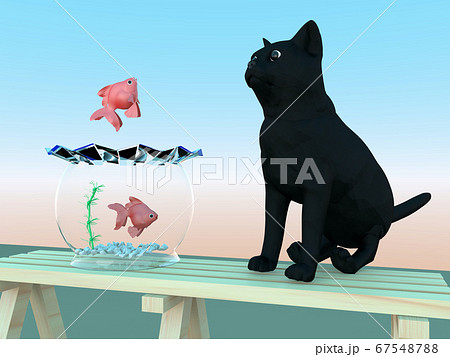 キンギョを狙う猫のイラスト素材