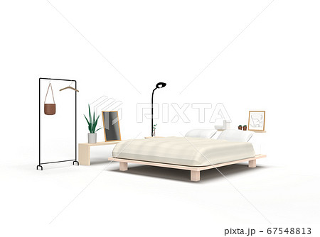 目覚めのよい明るいベッドルームでリラックス 壁なし のイラスト素材