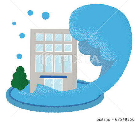 浸水の被害に遭うビルのベクターイラスト 67549556