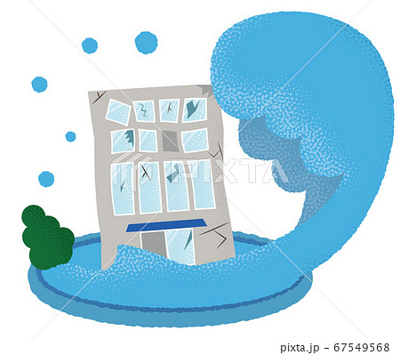 浸水の被害に遭うビルのベクターイラスト 67549568