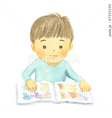 絵本を読む子ども　水彩イラスト 67550193