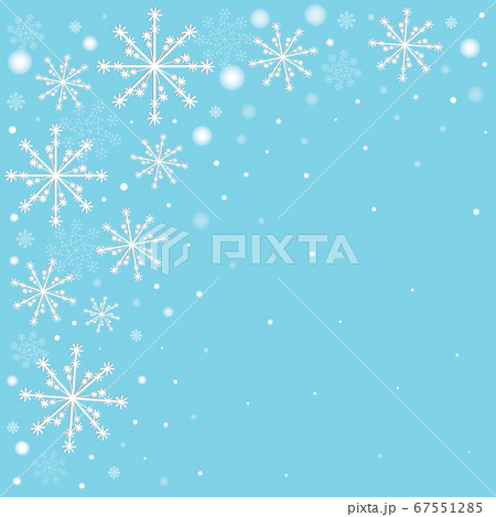 Winter celebration blue background with white snowflakes and blur dots. Jpeg illustration for holiday, can be used as poster, banner or cover of greeting card. 67551285