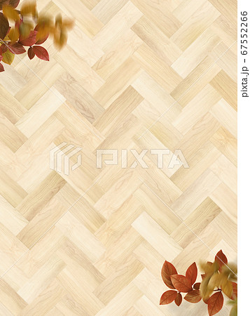 木目のテクスチャと紅葉の背景のイラスト素材