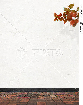 白い壁と紅葉の背景のイラスト素材