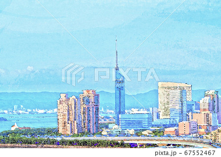 福岡街並み 水彩画風のイラスト素材 [67552467] - PIXTA