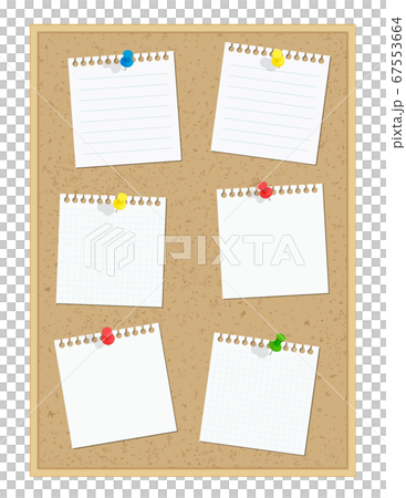 コルクボードに貼られたメモ用紙と押しピン 67553664