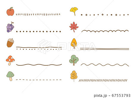 秋のフレームやイラストのセット 手書き かわいい 装飾のイラスト素材