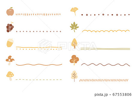 秋のフレームやイラストのセット 手書き かわいい 装飾のイラスト素材