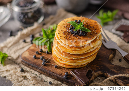 Vintage pancakes with berries Vintage pancakes with berries 67554242