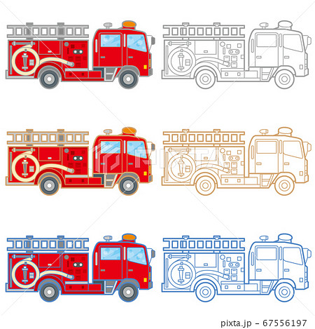ポップなイラストの消防車 はたらくくるま のイラスト素材