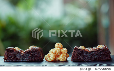 Chocolate brownies with sesame balls or Klepon, Chocolate brownies with sesame balls or Klepon, 67556690