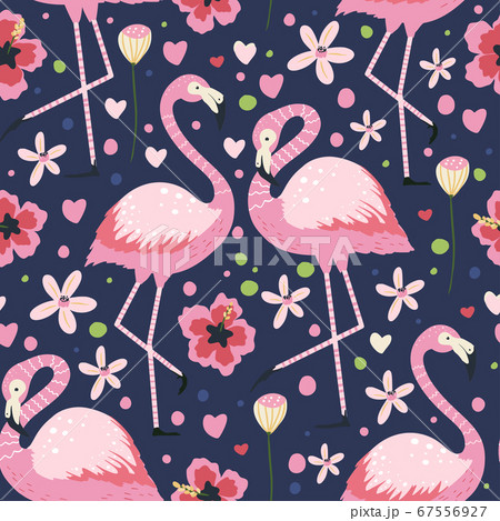 Flamingo bird vector seamless pattern.  67556927