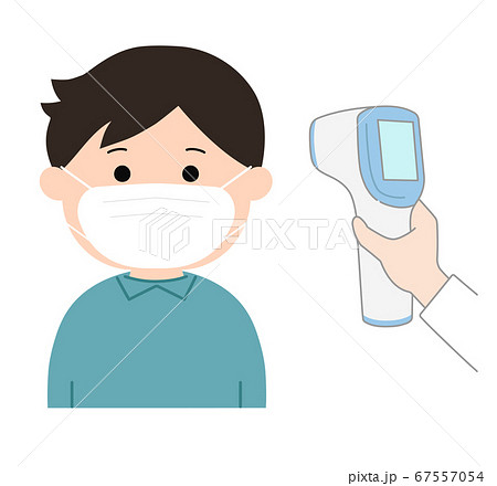 おでこで検温される男の子(マスク着用) イラスト おでこで検温される男の子(マスク着用) イラスト 67557054