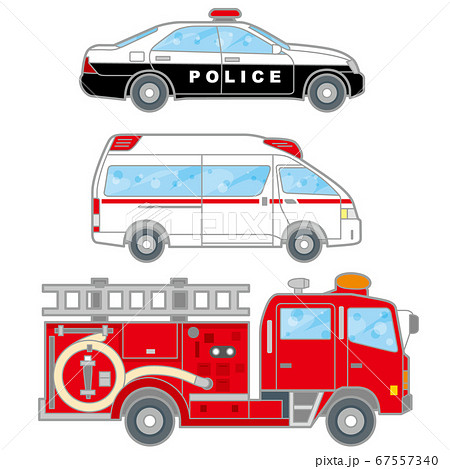 ポップなパトカーと救急車と消防車 はたらくくるま のイラスト素材