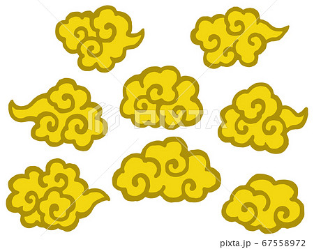 金の雲の手描きイラストセットのイラスト素材